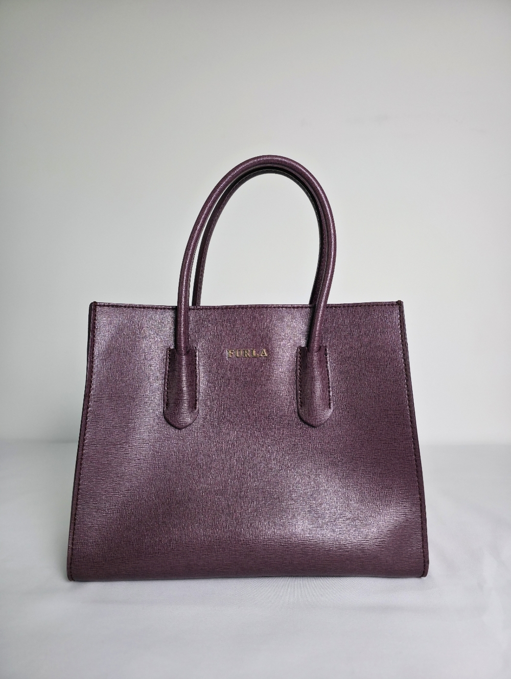 Furla Amina Tote Bordeaux Saffiano Leather Satchel Crossbody Plum Oxblood Purse